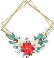 Christmas floral frame with red poinsettia, mistletoe, red berries and fir branches. vector