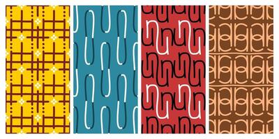 a collection of seamless patterns with an eccentric and interesting abstract theme. suitable for application to fabric, paper, or displayed digitally vector