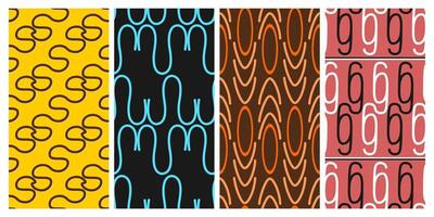 a collection of seamless patterns with an abstract theme that has a unique and interesting character. suitable for application to fabric, paper, or displayed digitally vector