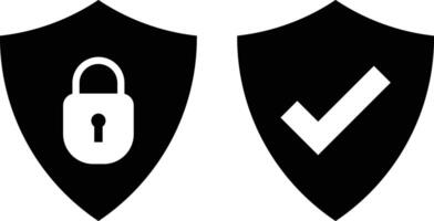 Security shield icon set . Shield with check mark and padlock icons . Security icon . illustration vector
