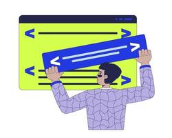 Website builder 2D illustration concept. Backend web developer hispanic man programmer cartoon character isolated on white. Back-end engineer coding construction metaphor abstract flat graphic vector