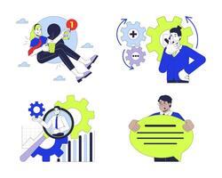 Digital business processes management 2D illustration concepts set. Entrepreneurs employees cartoon characters isolated on white. Enterprise technology metaphors abstract flat collection vector