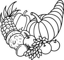 cornucopia over flowing with fruits and vegetables vector