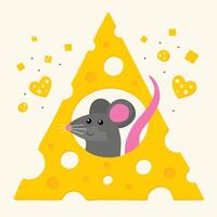 mouse inside a triangular piece of cheese vector