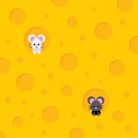 two little mice in cheese a yellow background vector