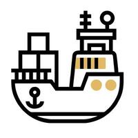 A line drawing of a ship with a cargo container vector