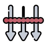 A red and white icon of three arrows vector