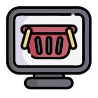 A computer monitor with a basket in it vector