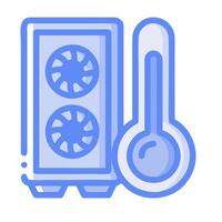 A blue and white icon of a computer and thermometer vector