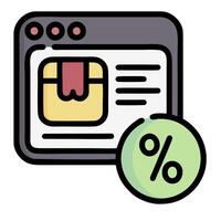 A computer screen with a percentage sign and a box with a percentage sign vector