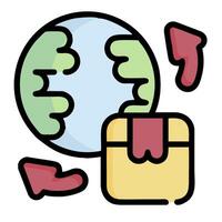 A globe with a box and a red arrow vector