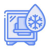 A blue icon of a refrigerator with a snowflake on it vector