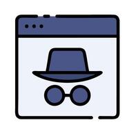 A hat and glasses icon on a computer screen vector