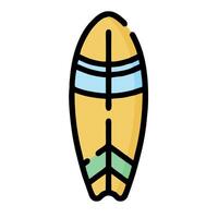 A surfboard is shown in a flat style vector