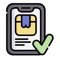 A phone with a check mark and a paper bag vector