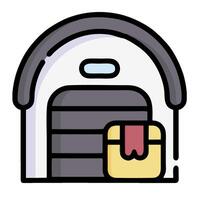 A cartoon garage with a box inside vector