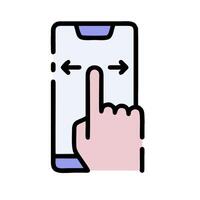 A hand pointing to a phone with a finger on it vector