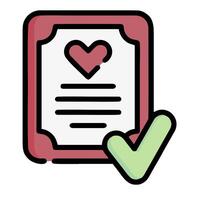 A heart is on a paper with a tick mark vector