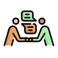 Two people are sitting at a table with speech bubbles vector