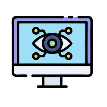 A computer monitor with an eye icon on it vector