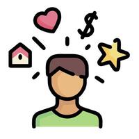 A man with a star, money, and other icons vector
