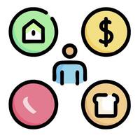 A man is surrounded by four different icons vector