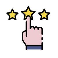 Five star rating icon with hand pointing to the top vector