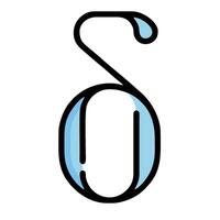 A blue and white letter o with a drop of water vector