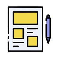 A pen and paper with a yellow square on it vector