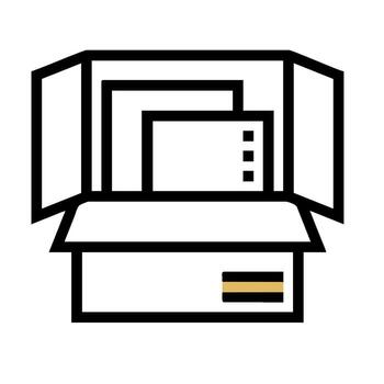 A black and white image of a box with a computer inside vector