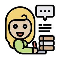 A cartoon woman with a book and a speech bubble vector