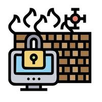 A computer with a padlock on it and a brick wall vector
