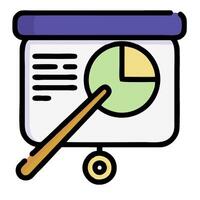 A presentation with a pie chart and a ruler vector