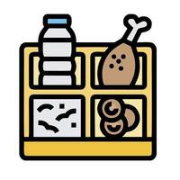 A tray with food and drinks in it vector