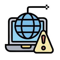 A computer with a globe and a caution sign vector