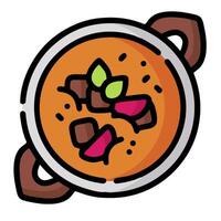 A bowl of soup with meat and vegetables in it vector