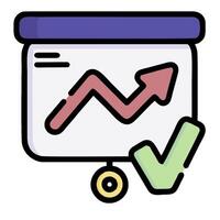 A flat icon of a chart with an arrow and a tick vector