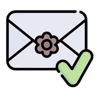 An envelope with a flower and tick vector