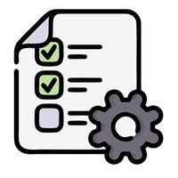 A checklist with a gear wheel and a check mark vector