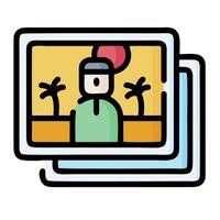 A person is looking at a computer screen with palm trees vector