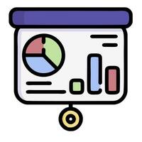 A presentation board with a bar graph and pie chart vector
