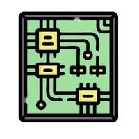 A circuit board with yellow and green components vector