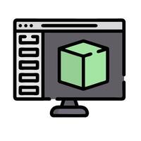 A computer monitor with a green cube on it vector