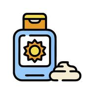A bottle of sunscreen and a container of sand vector