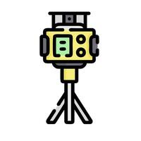 A yellow camera on a tripod with a green light vector