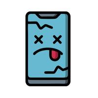 A broken phone with a sad face on it vector