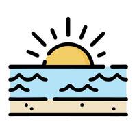 A beach with the sun rising over it vector