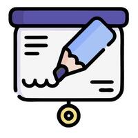 A drawing of a pencil and a paper with a pen vector