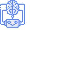 A blue and white icon of a brain and a robot vector
