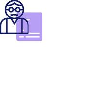 A man with glasses and a mustache is standing in front of a purple square vector